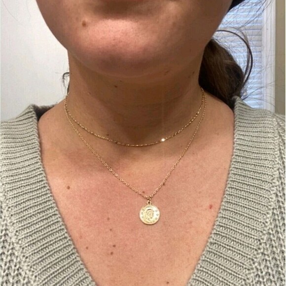Gold tone necklace metal chain coin pendant multi layered boho 💖2/$30 - Picture 6 of 7